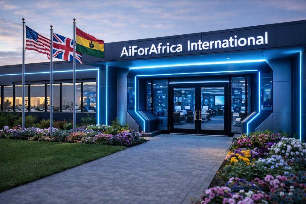 Our Building Entrance. AiForAfrica International Flagship AI Hub.A world-class, purpose-built technology center designed to anchor AI education, innovation, and leadership development across Africa—operating to global standards with a distinctly African mission.