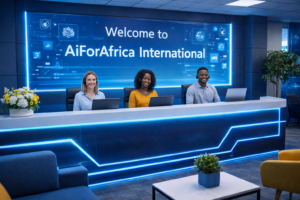 Reception Area - AiForAfrica International Flagship AI Hub. A Global Institution with a Human WelcomeThe reception area reflects AiForAfrica International’s values: professionalism, diversity, inclusion, and hospitality—welcoming partners, learners, and leaders from around the world.