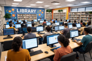 Digital Library & Research Lab. AiForAfrica International Flagship AI Hub. Knowledge, Research, and Innovation HubA modern AI library and research space providing access to digital resources, datasets, and cloud tools—supporting deep learning, experimentation, and innovation.