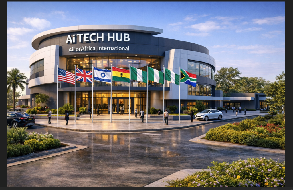 This is AiForAfrica International AI Tech Hub – A world-class artificial intelligence innovation center designed to empower millions across Africa with AI education, digital skills, entrepreneurship training, and future-ready workforce development. This flagship facility represents the heart of AiForAfrica’s $60M 5-year mission to democratize AI access across African communities and drive inclusive economic growth through technology.